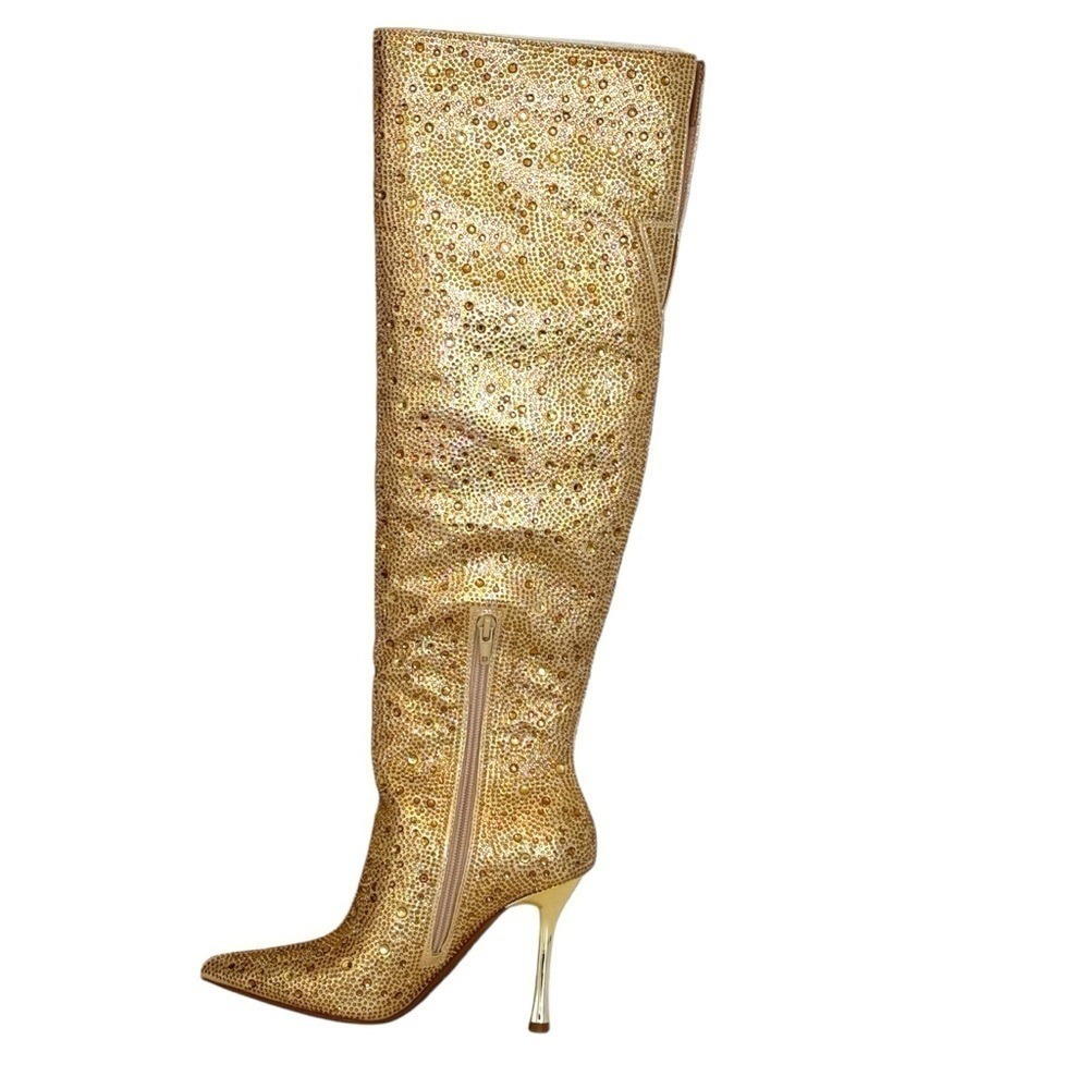 INC Saveria Gold Metallic Slouch Over Knee Stiletto Boots Size 5 NWB - Picture 6 of 11